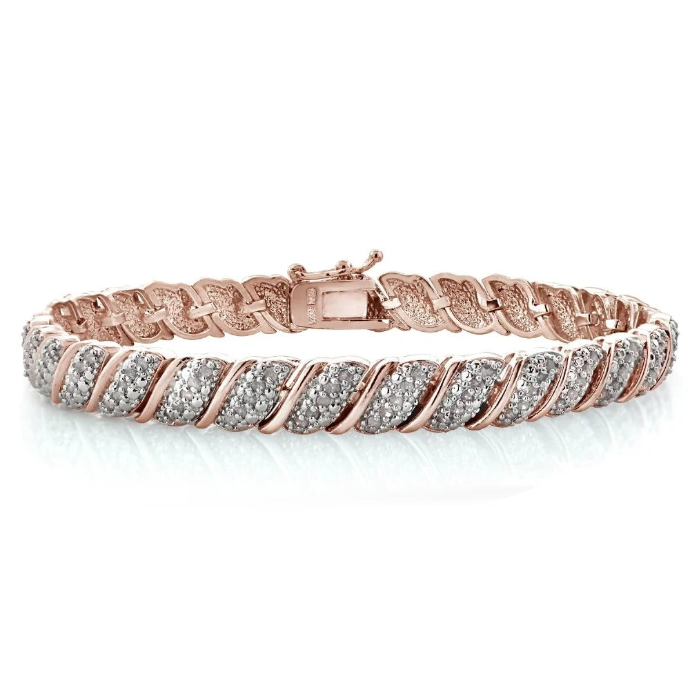 18K Rose Gold Plated 1Ct TDW Diamond Fancy Design Tennis Bracelet