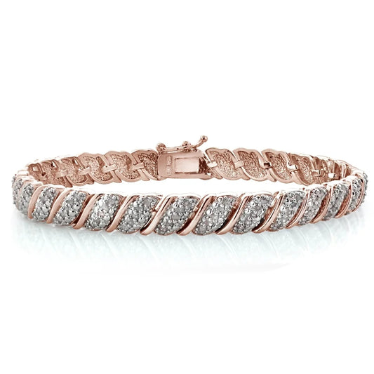 18K Rose Gold Plated 1Ct TDW Diamond Fancy Design Tennis Bracelet